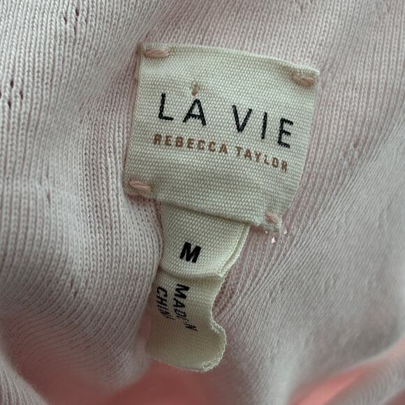 Rebecca Taylor La Vie Pink Pointelle Ruffle Cotton Top - Picture 6 of 8